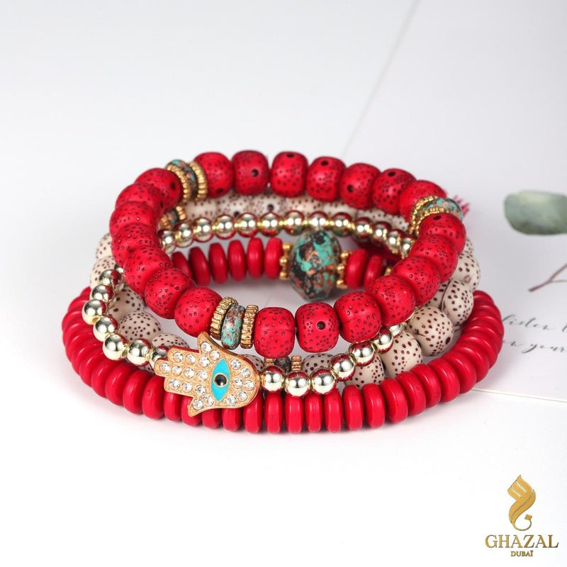 Bracelet Perlé Main de Fatma - Maya - Rouge