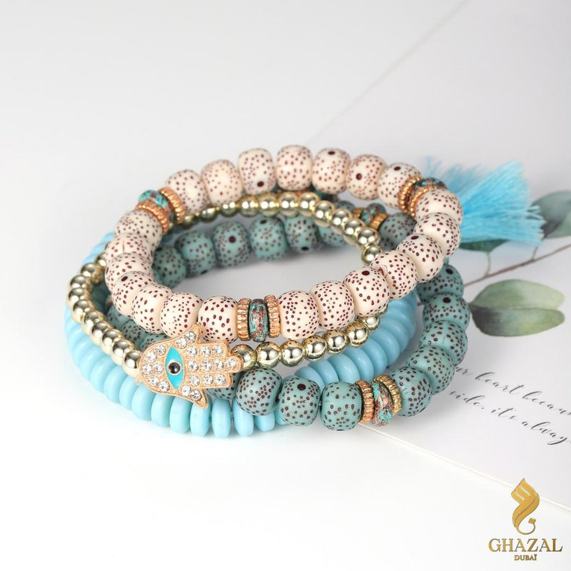 Bracelet Perlé Main de Fatma - Maya - Bleu