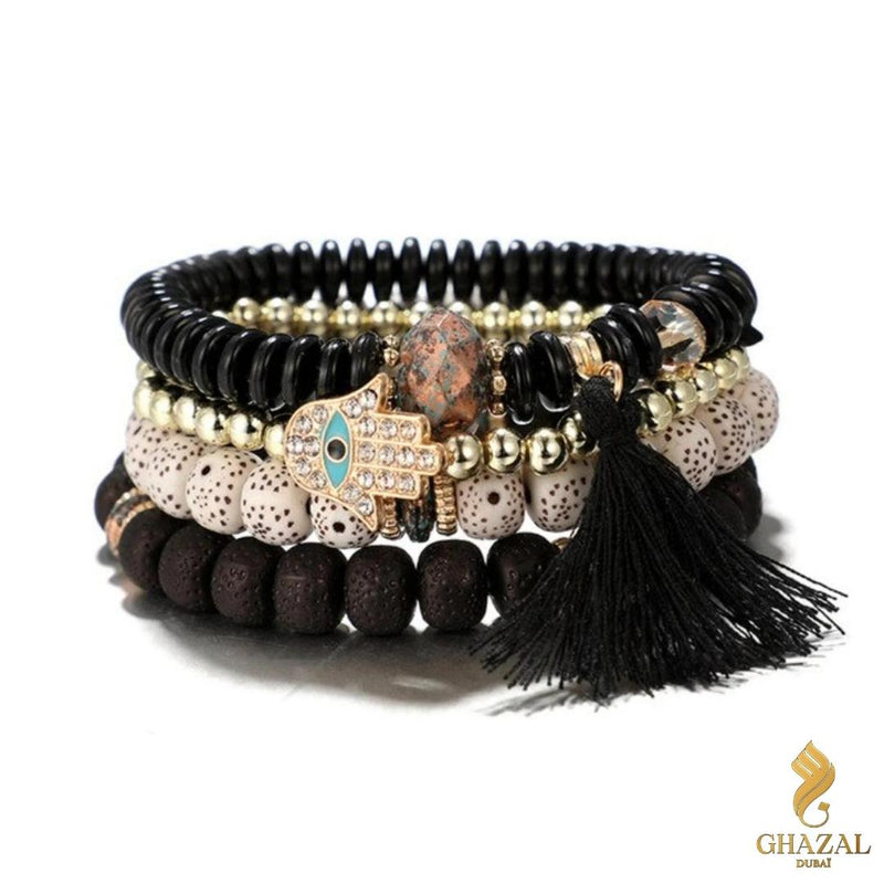 Bracelet Perlé Main de Fatma - Maya - Noir