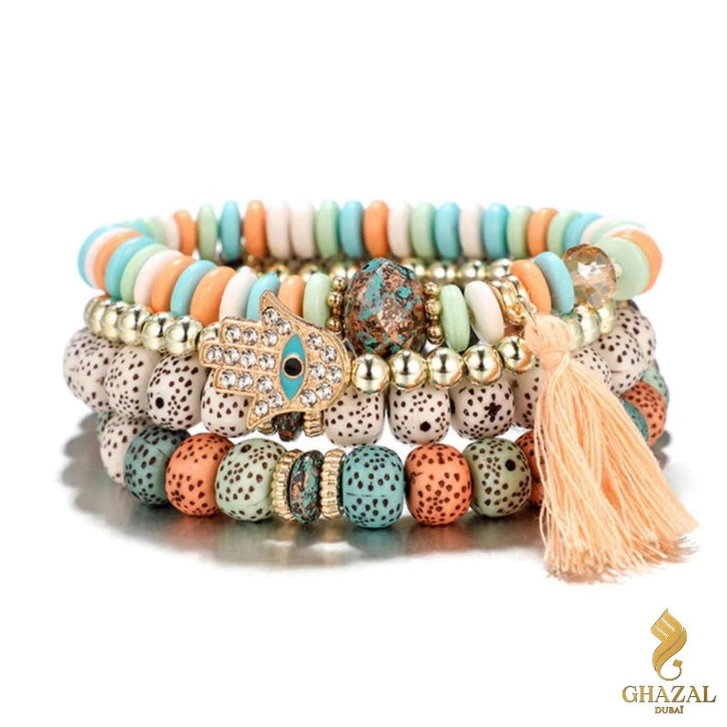 Bracelet Perlé Main de Fatma - Maya - Orange